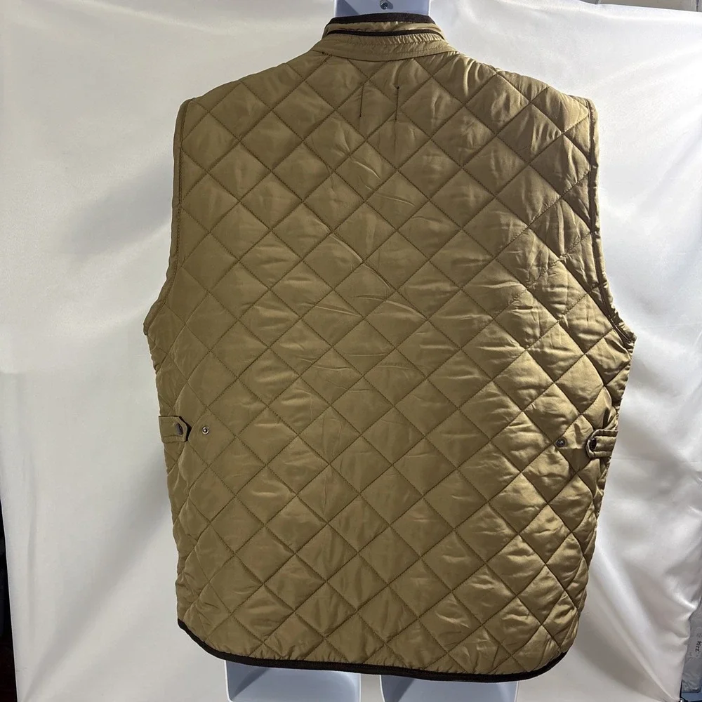 Tahari Men XXL Khaki Tan Diamond Quilted Fleece Lined Full Zip Vest Jacket 2XL